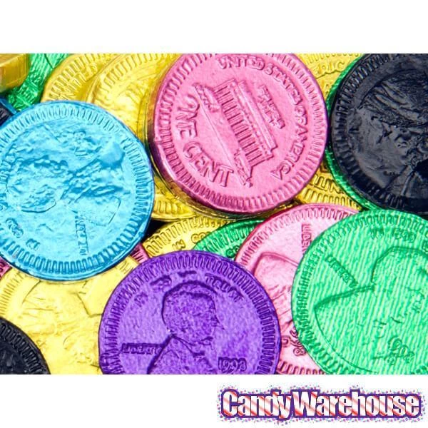 Assorted Colors Foiled Milk Chocolate Penny Parade Coins In Mesh Bags: 20-Piece Box 4 Assorted Colors Foiled Milk Chocolate Penny Parade Coins In Mesh Bags: 20-Piece Box - Image 2