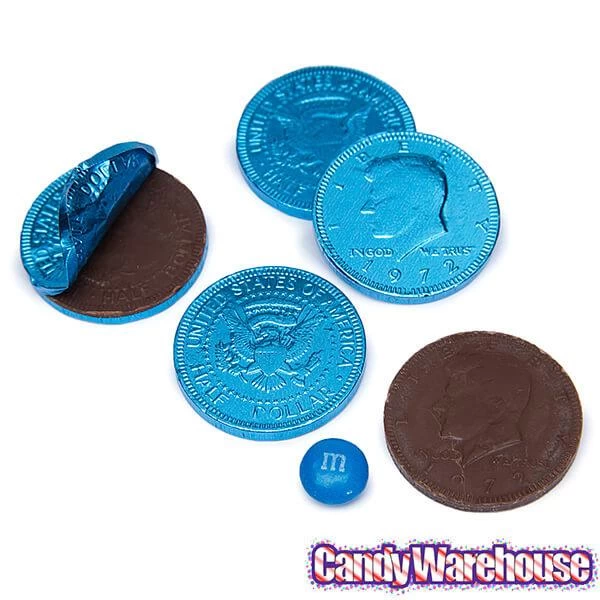 Caribbean Blue Foiled Milk Chocolate Coins: 1LB Bag 4 Caribbean Blue Foiled Milk Chocolate Coins: 1LB Bag - Image 2