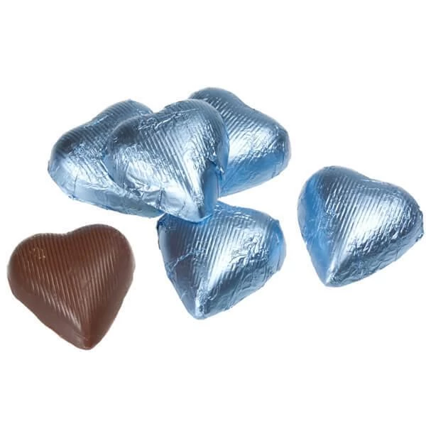Foiled Milk Chocolate Hearts - Light Blue: 2LB Bag 3 Foiled Milk Chocolate Hearts - Light Blue: 2LB Bag