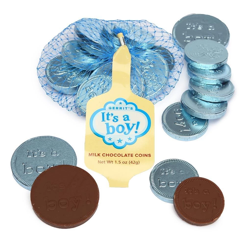 It's A Boy Foiled Chocolate Coins In Mesh Bags: 18-Piece Box 3 It's A Boy Foiled Chocolate Coins In Mesh Bags: 18-Piece Box