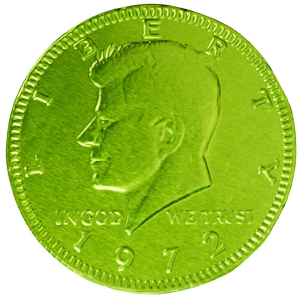 Kiwi Green Foiled Milk Chocolate Coins: 1LB Bag 3 Kiwi Green Foiled Milk Chocolate Coins: 1LB Bag