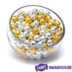 Madelaine Silver & Gold Foiled Milk Chocolate Balls: 5LB Bag -Candy Store madelaine silver and gold foiled milk chocolate balls 5lb bag candy warehouse 3