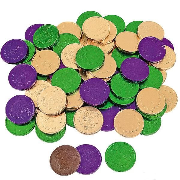 Mardi Gras Chocolate Coins Candy: 60-Piece Bag 6 Mardi Gras Chocolate Coins Candy: 60-Piece Bag - Image 4