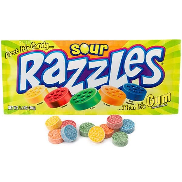 Razzles Candy Packs - Sour: 24-Piece Box 3 Razzles Candy Packs - Sour: 24-Piece Box