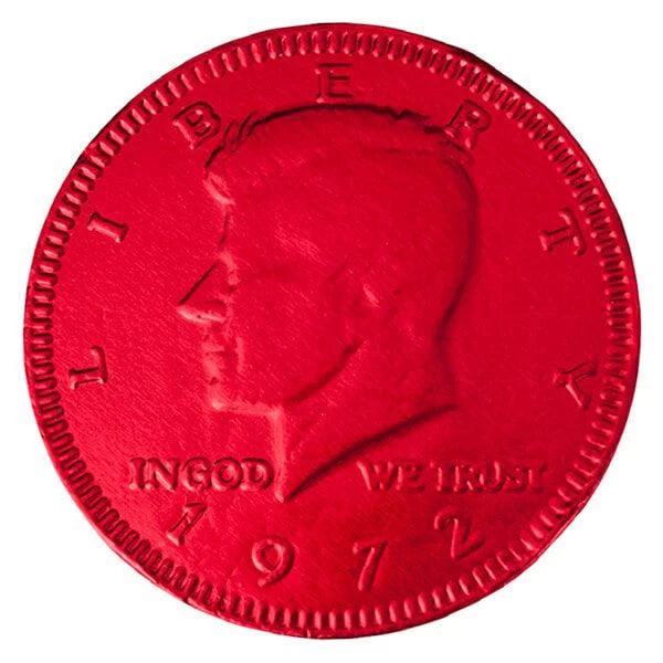 Red Foiled Milk Chocolate Coins: 1LB Bag 3 Red Foiled Milk Chocolate Coins: 1LB Bag