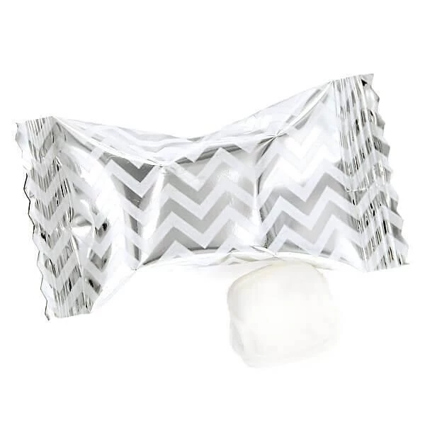 Silver Chevron Stripe Wrapped Buttermint Creams: 300-Piece Case 3 Silver Chevron Stripe Wrapped Buttermint Creams: 300-Piece Case