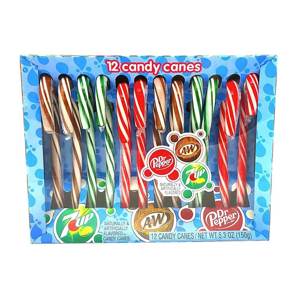 Soda Pop Candy Canes - Dr. Pepper, 7-Up, And A&W: 12-Piece Box 3 Soda Pop Candy Canes - Dr. Pepper, 7-Up, And A&W: 12-Piece Box